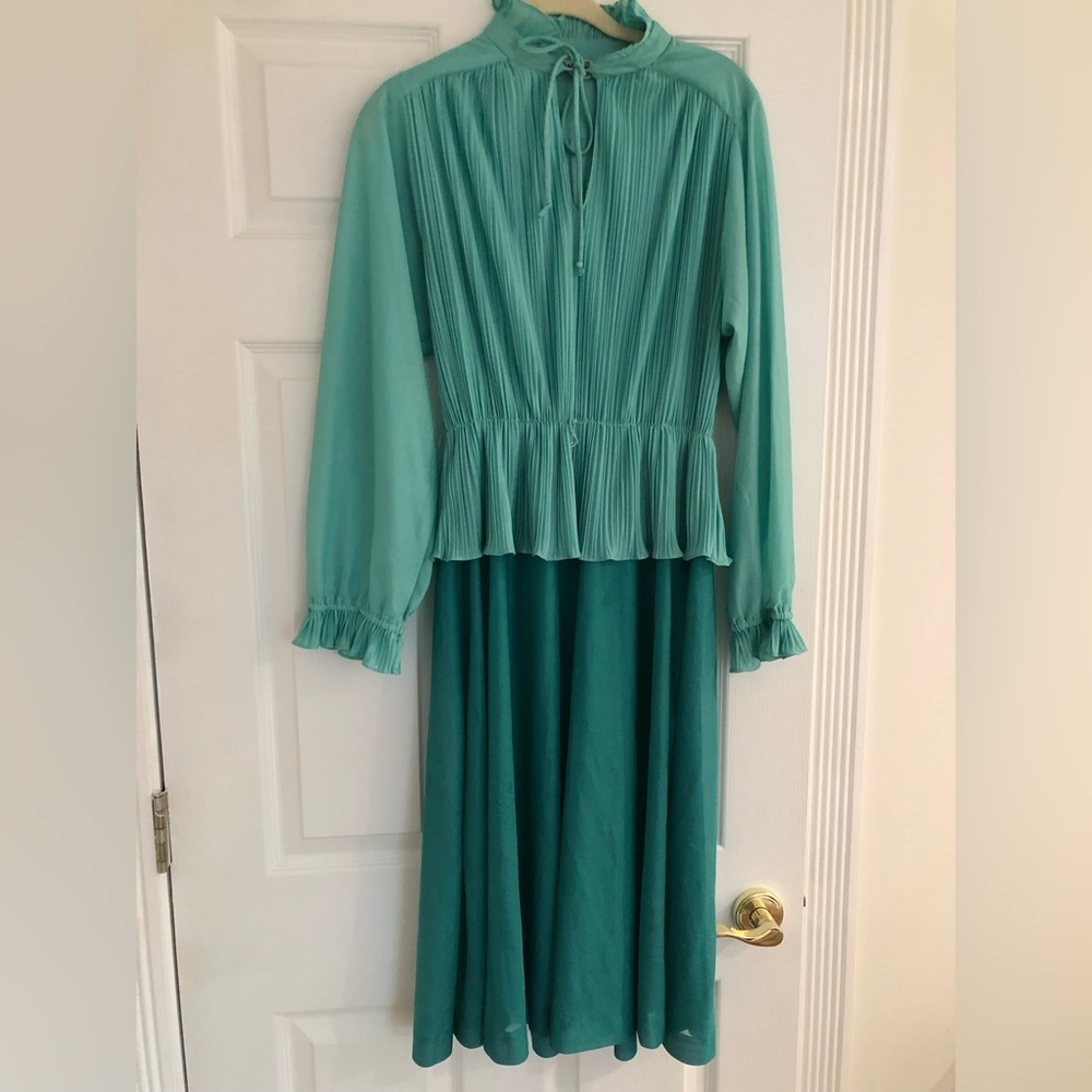 I Discovery Vintage Pleated Peplum Mint Green Two-Tone Dress Sz M/L